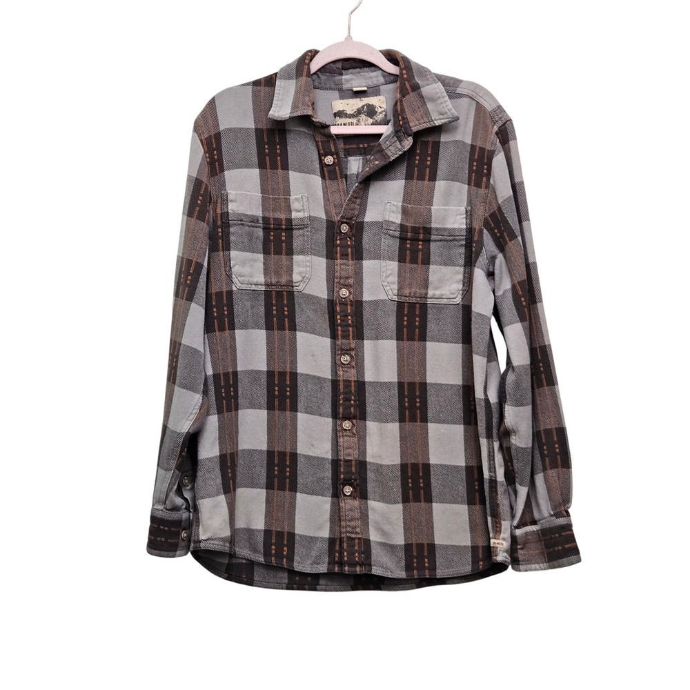 Gramicci Button Down Shirt Mens‎ Large Grey Brown Plaid Flannel Gorpcore Outdoor